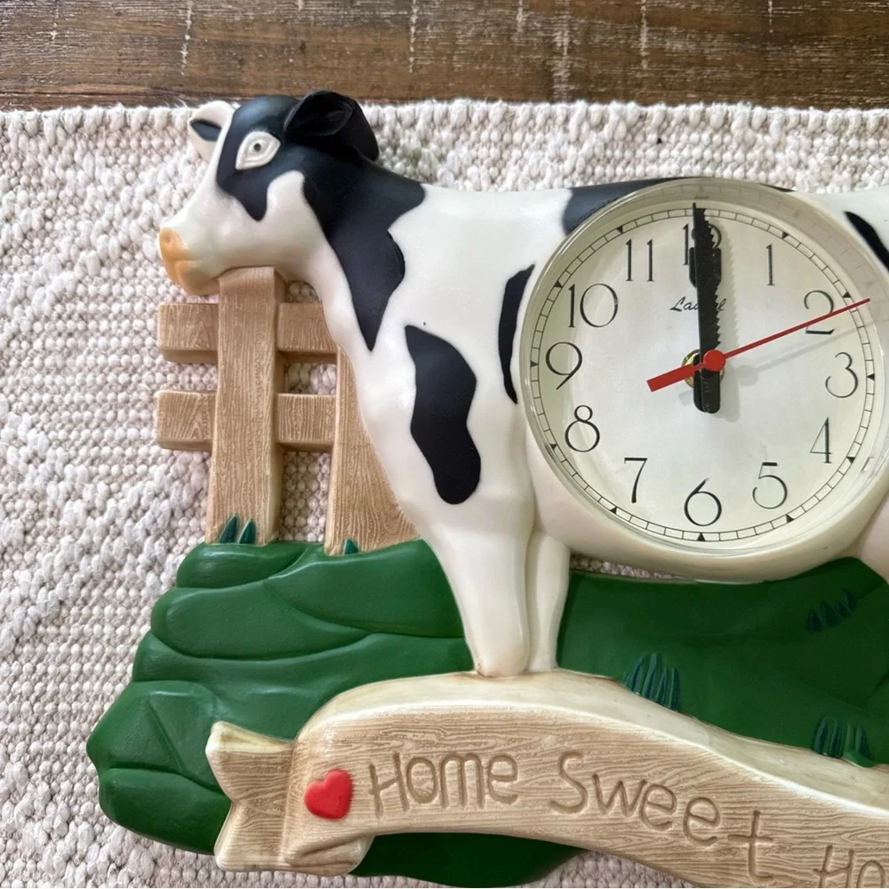 Farmhouse Cow Wall Clock - Black & White Home Sweet Home